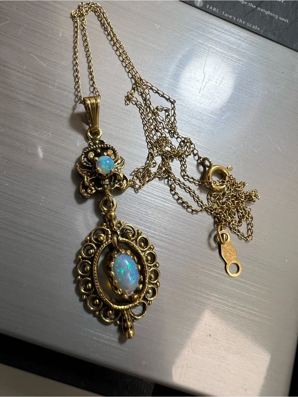 Antique 14K yellow gold with opals pendant necklace - Picture 14 of 15